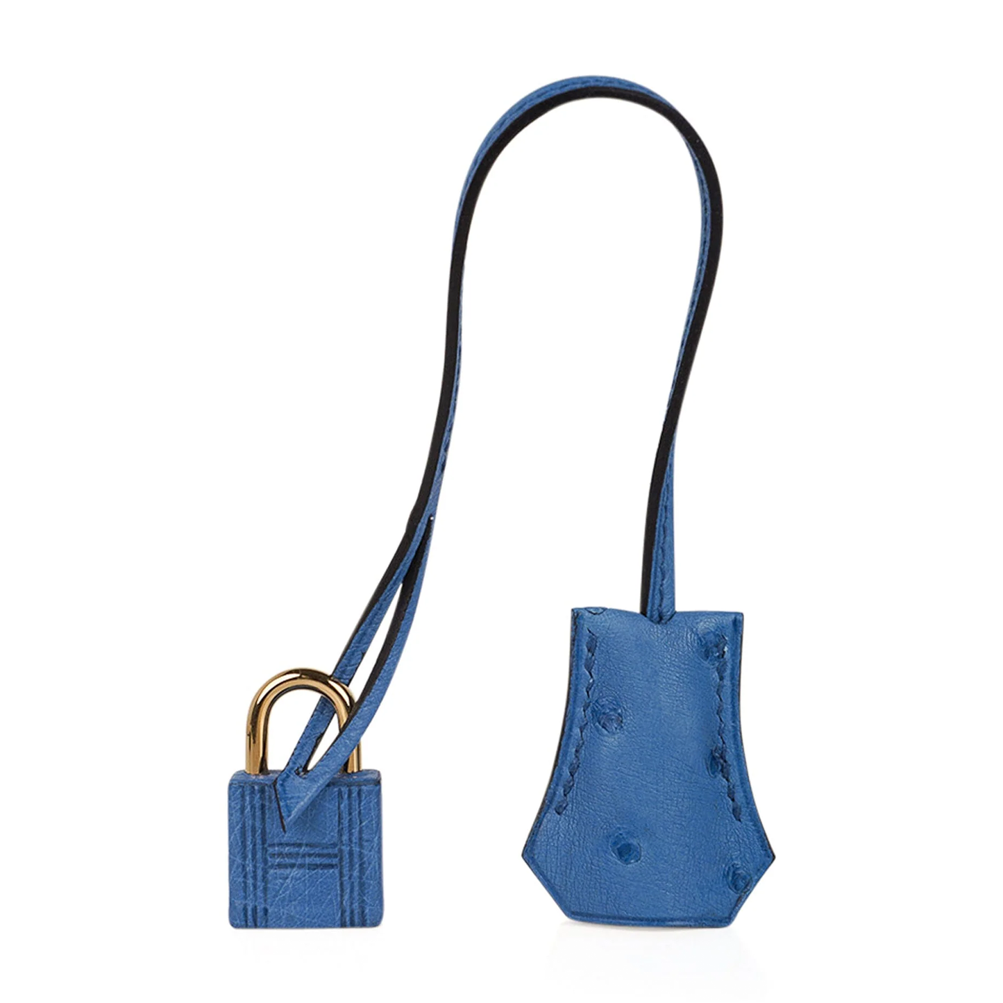 Vivid Mykonos Blue Tiny Raised Dot Medium Trapezoid Hand Carry Tote With Bright Golden Twist Lock Hardware And Matching Suspended Engraved Padlock Charm