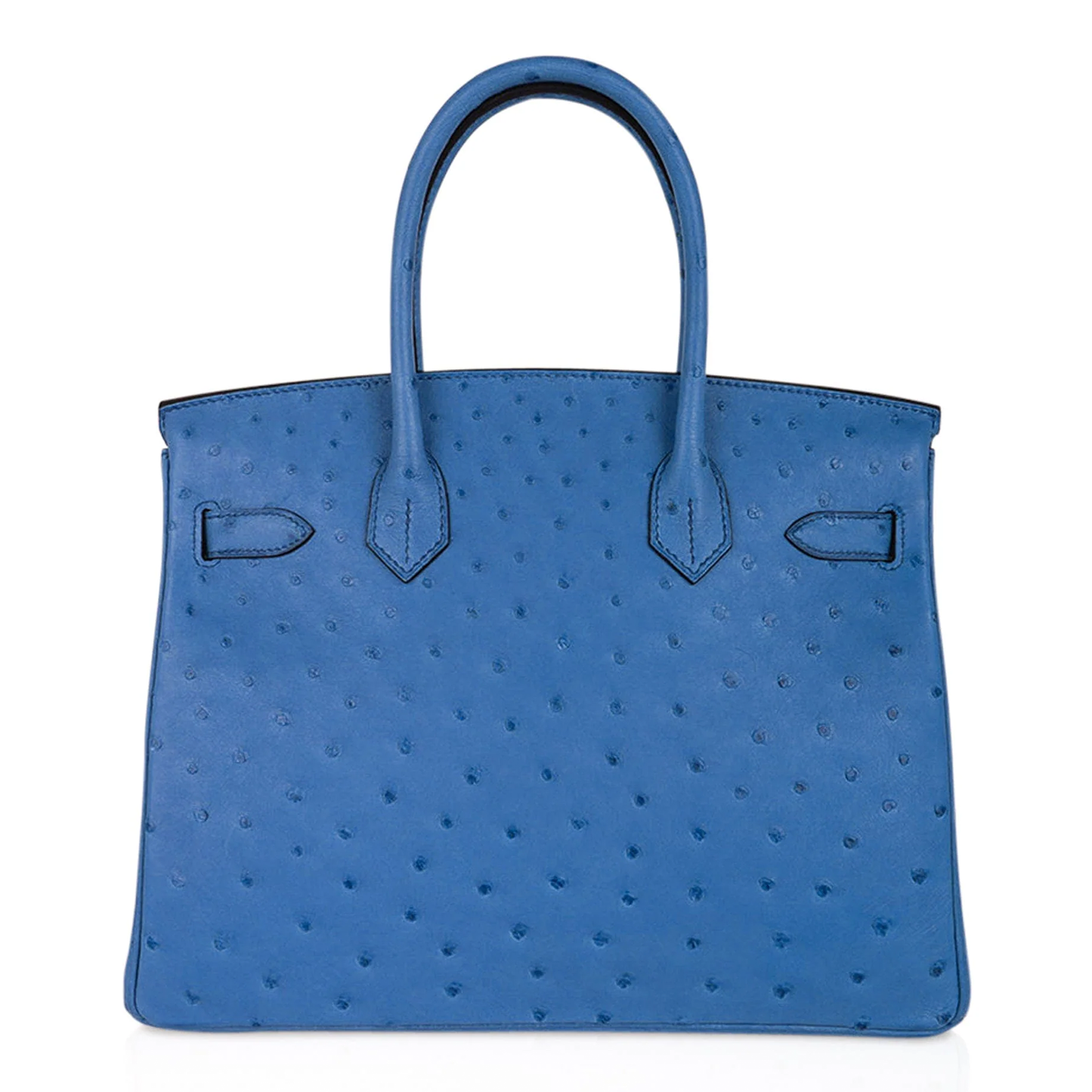 Vivid Mykonos Blue Tiny Raised Dot Medium Trapezoid Hand Carry Tote With Bright Golden Twist Lock Hardware And Matching Suspended Engraved Padlock Charm