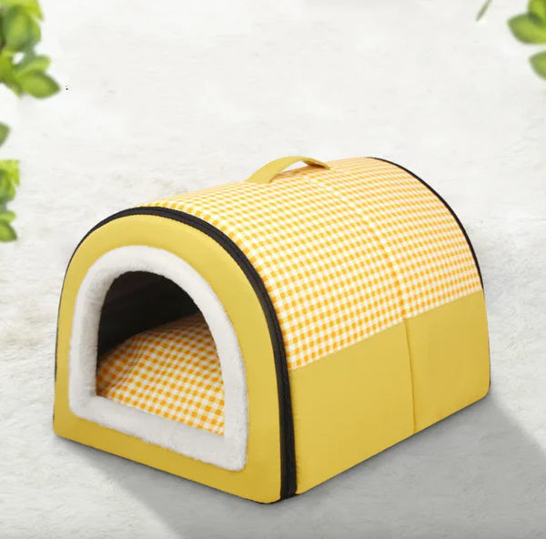 Winter Thickened Semi-Enclosed Pet Bed-Yellow